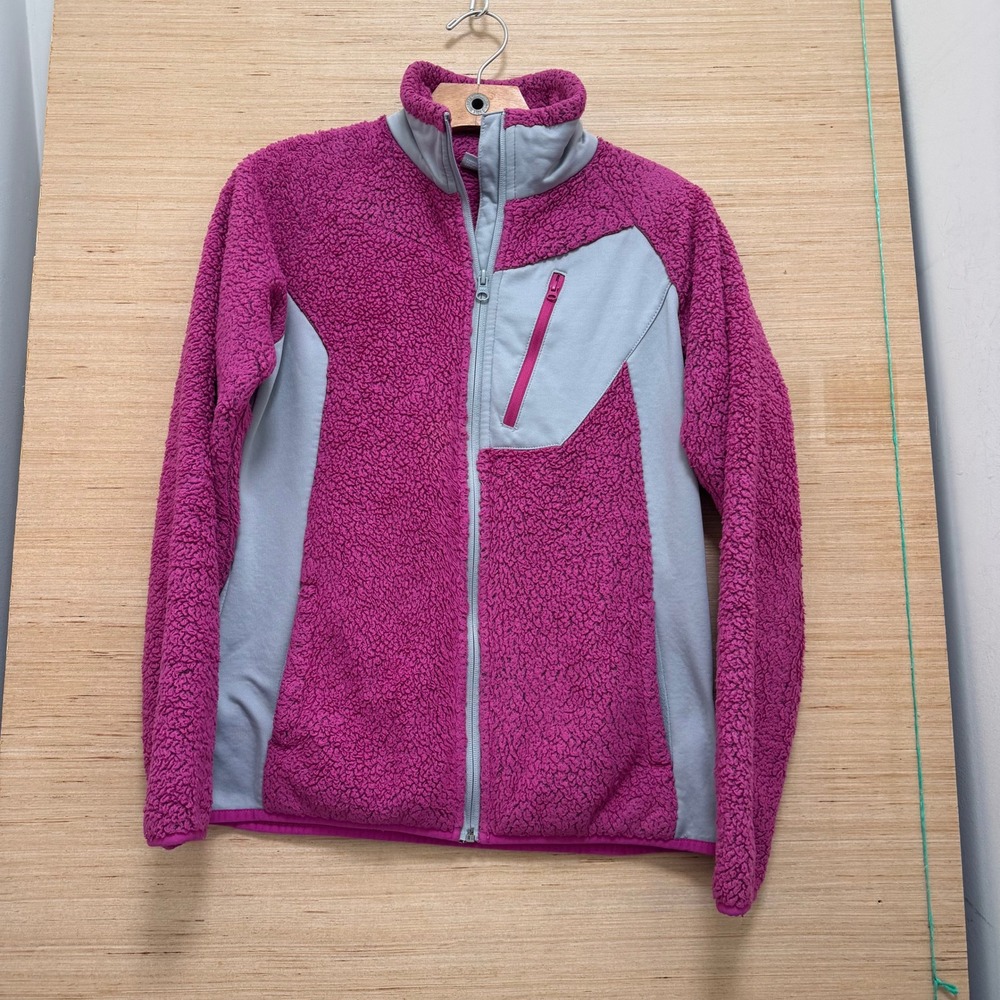Columbia Womens‎ Sherpa Fleece Full Zip Jacket Magenta Grey Colorblock Small
